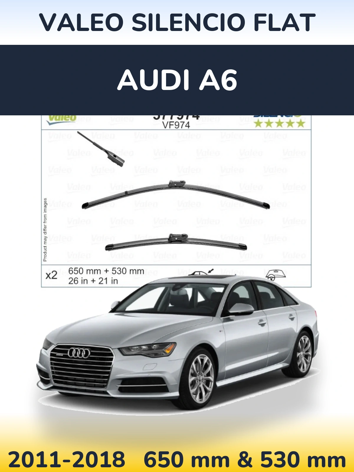 Комплект передніх щіток Valeo Silencio Flat 650 & 530 мм для Audi A6 2011-2018