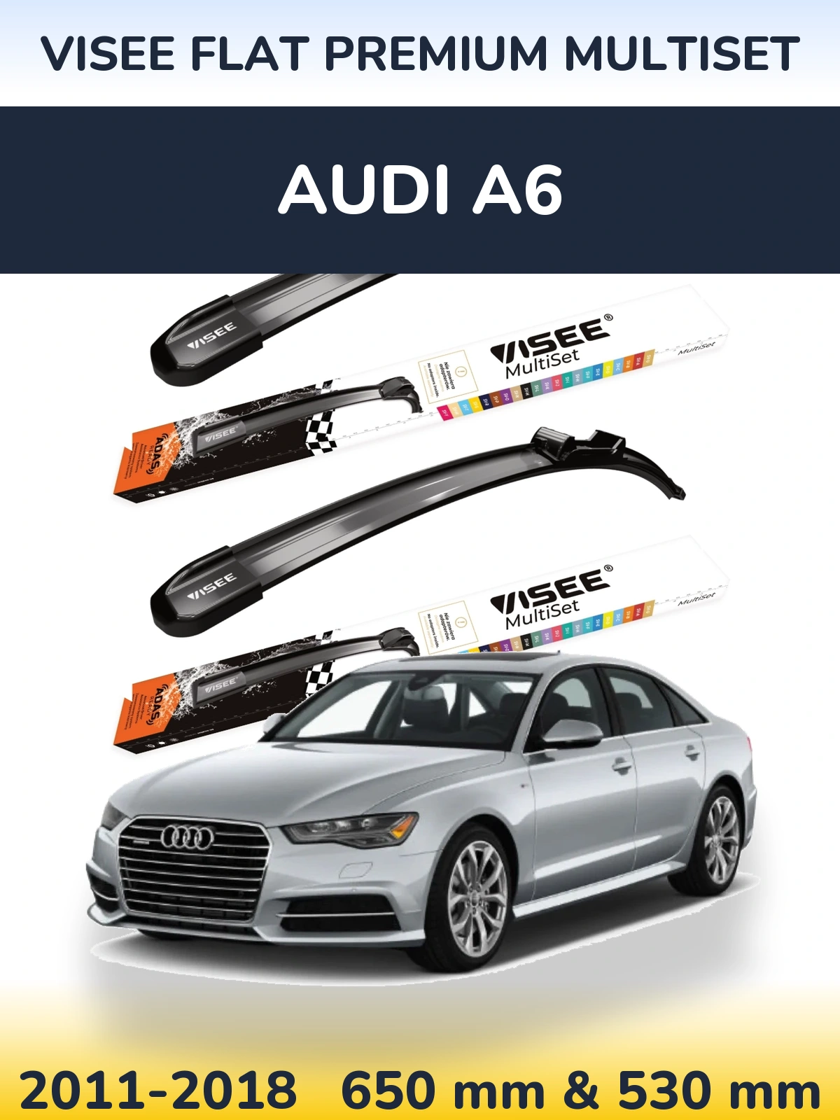 Комплект передних дворников VISEE FLAT PREMIUM MultiSet 650 & 530 мм для Audi A6 2011-2018