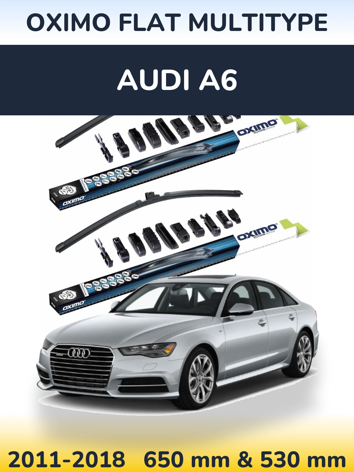 Front wiper blade set Oximo Flat MultiTipoe 650 & 530 mm for Audi A6 2011-2018