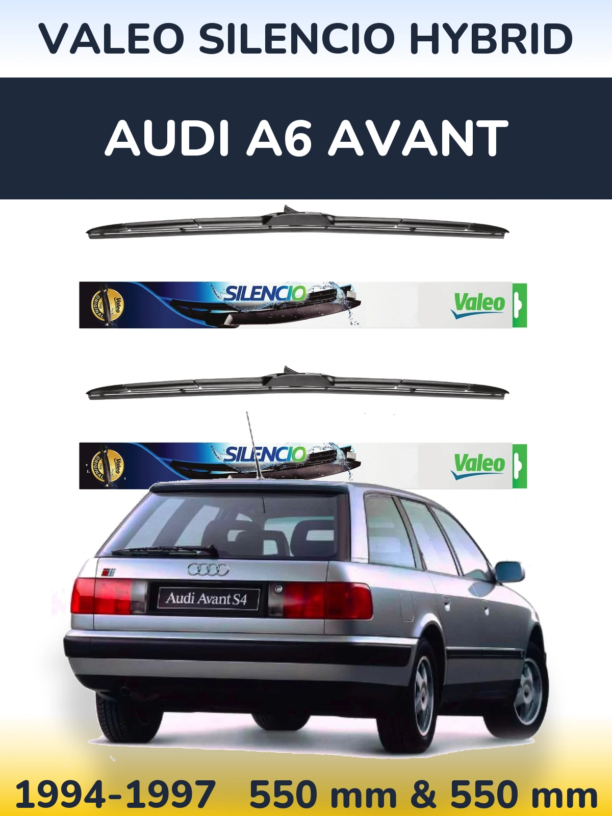 Front wiper blade set Valeo Silencio Hybrid 550 & 550 mm for Audi A6 Avant 1994-1997