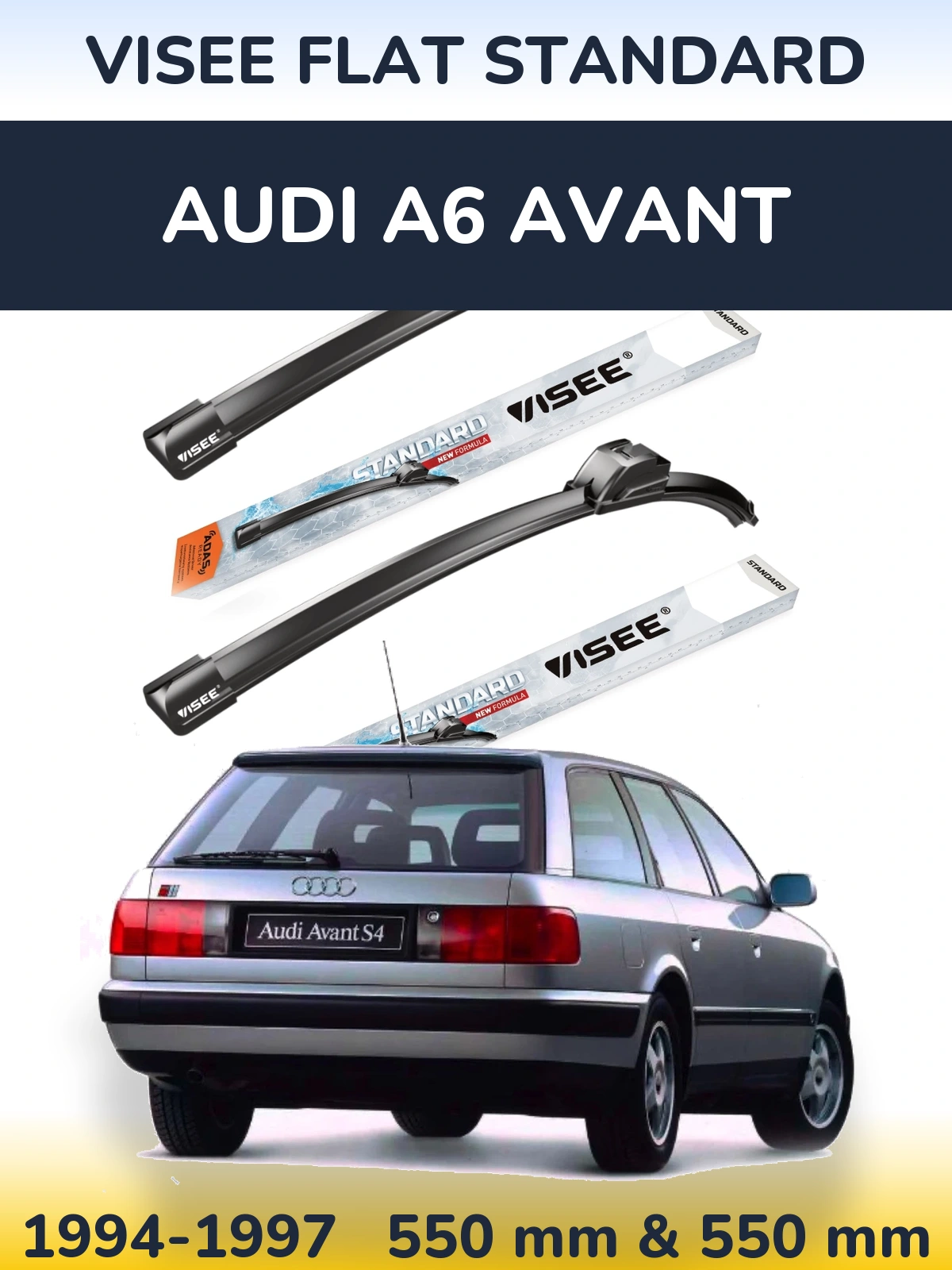 Front wiper blade set VISEE FLAT STANDARD 550 & 550 mm for Audi A6 Avant 1994-1997