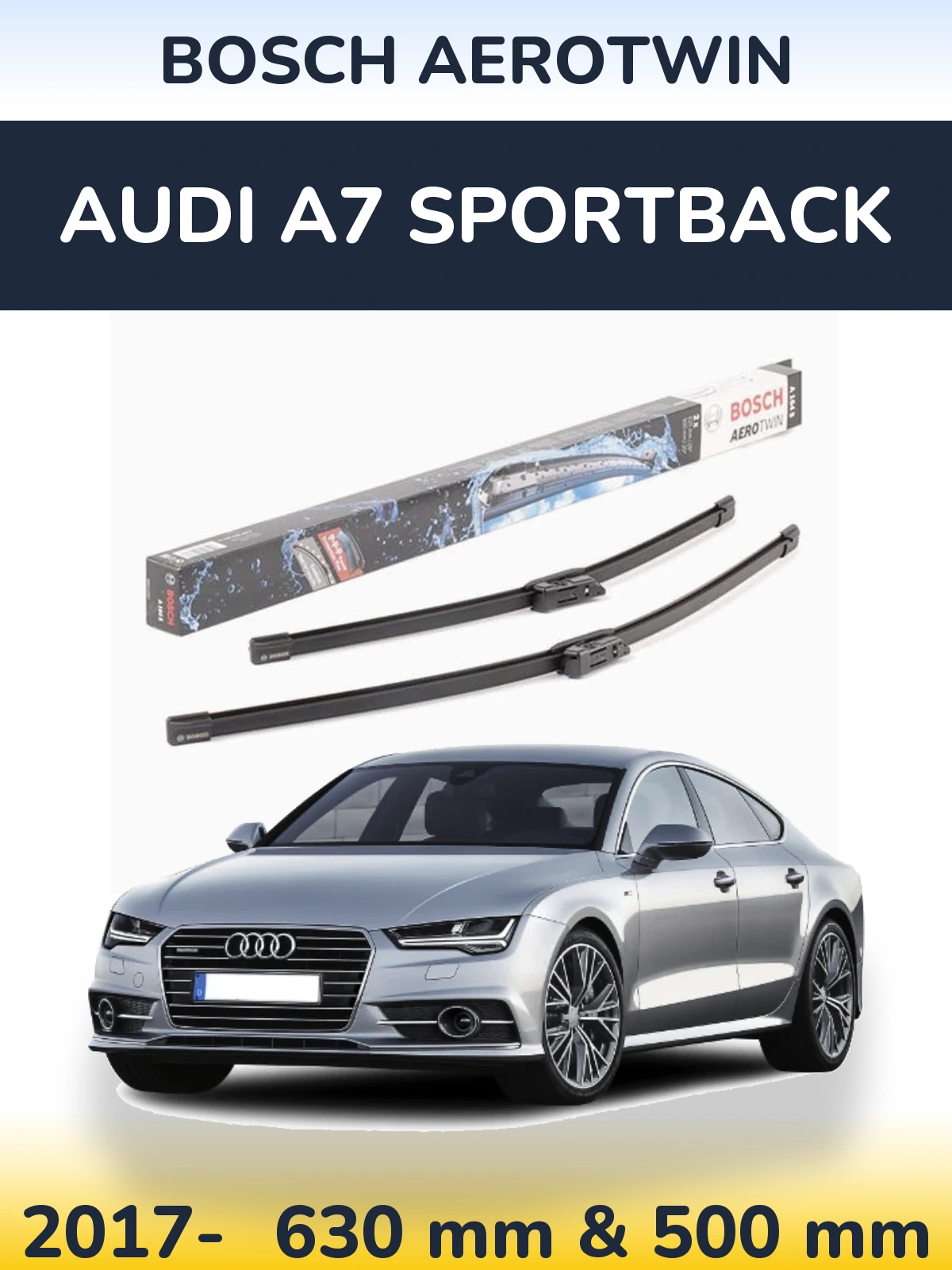 Комплект передніх щіток BOSCH AeroTwin 630 & 500 мм для Audi A7 Sportback 2017-2026