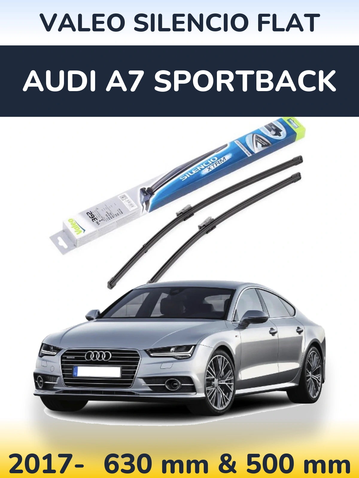 Front wiper blade set Valeo Silencio Flat 600 & 500 mm for Audi A7 Sportback 2017-2026