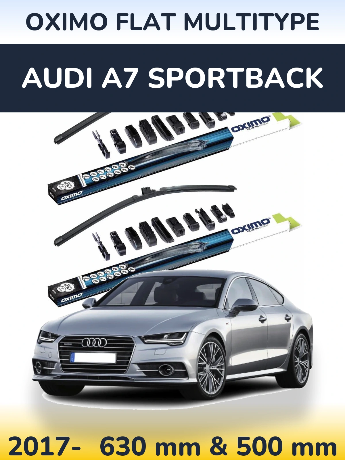 Front wiper blade set Oximo Flat MultiTipoe 600 & 500 mm for Audi A7 Sportback 2017-2026