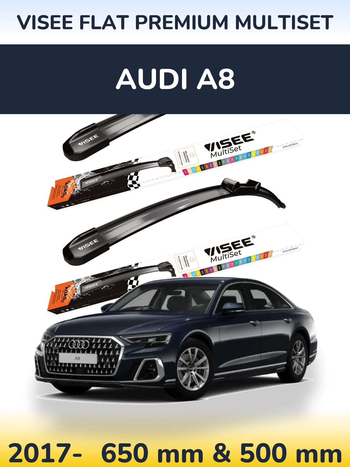 Front wiper blade set VISEE FLAT PREMIUM MultiSet 650 & 500 mm for Audi A8 2017-2026