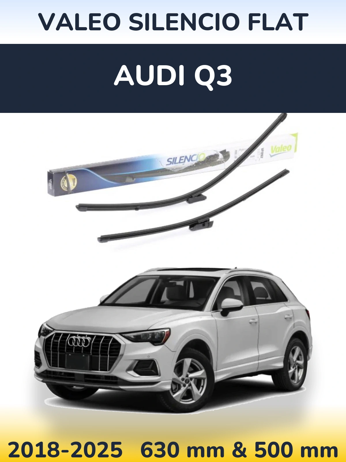 Front wiper blade set Valeo Silencio Flat 630 & 500 mm for Audi Q3 2018-2025