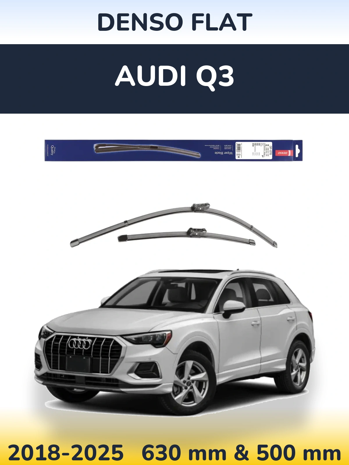 Front wiper blade set Denso Flat 630 & 500 mm for Audi Q3 2018-2025