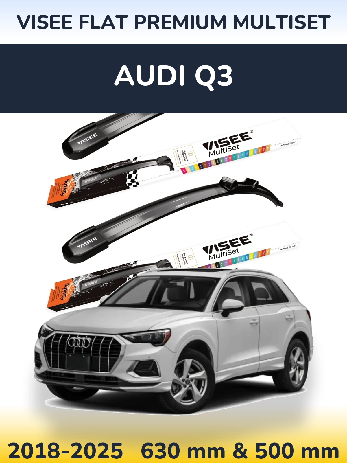 Комплект передніх щіток VISEE FLAT PREMIUM MultiSet 630 & 500 мм для Audi Q3 2018-2025
