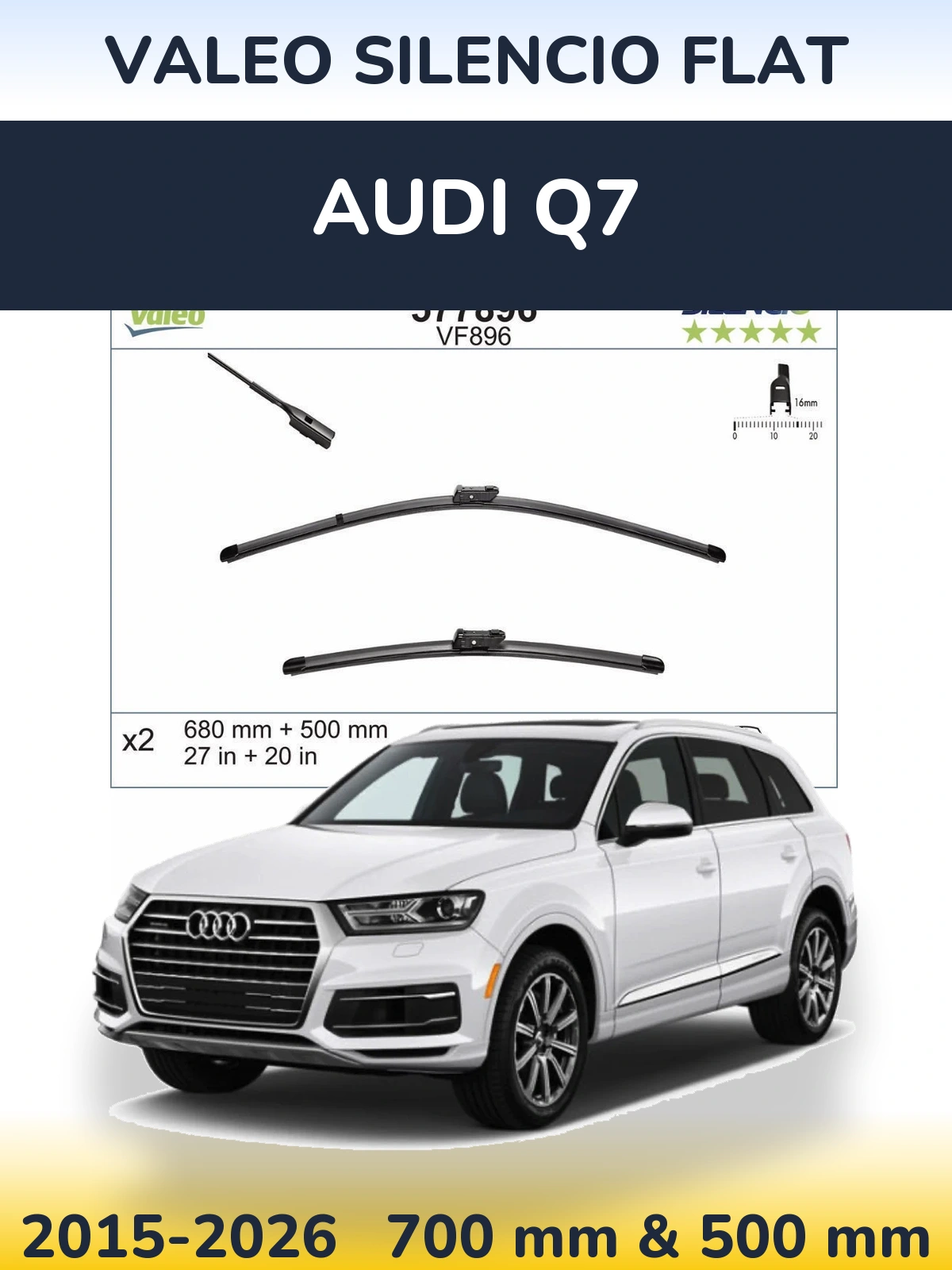 Комплект передніх щіток Valeo Silencio Flat 680 & 500 мм для Audi Q7 2015-2026