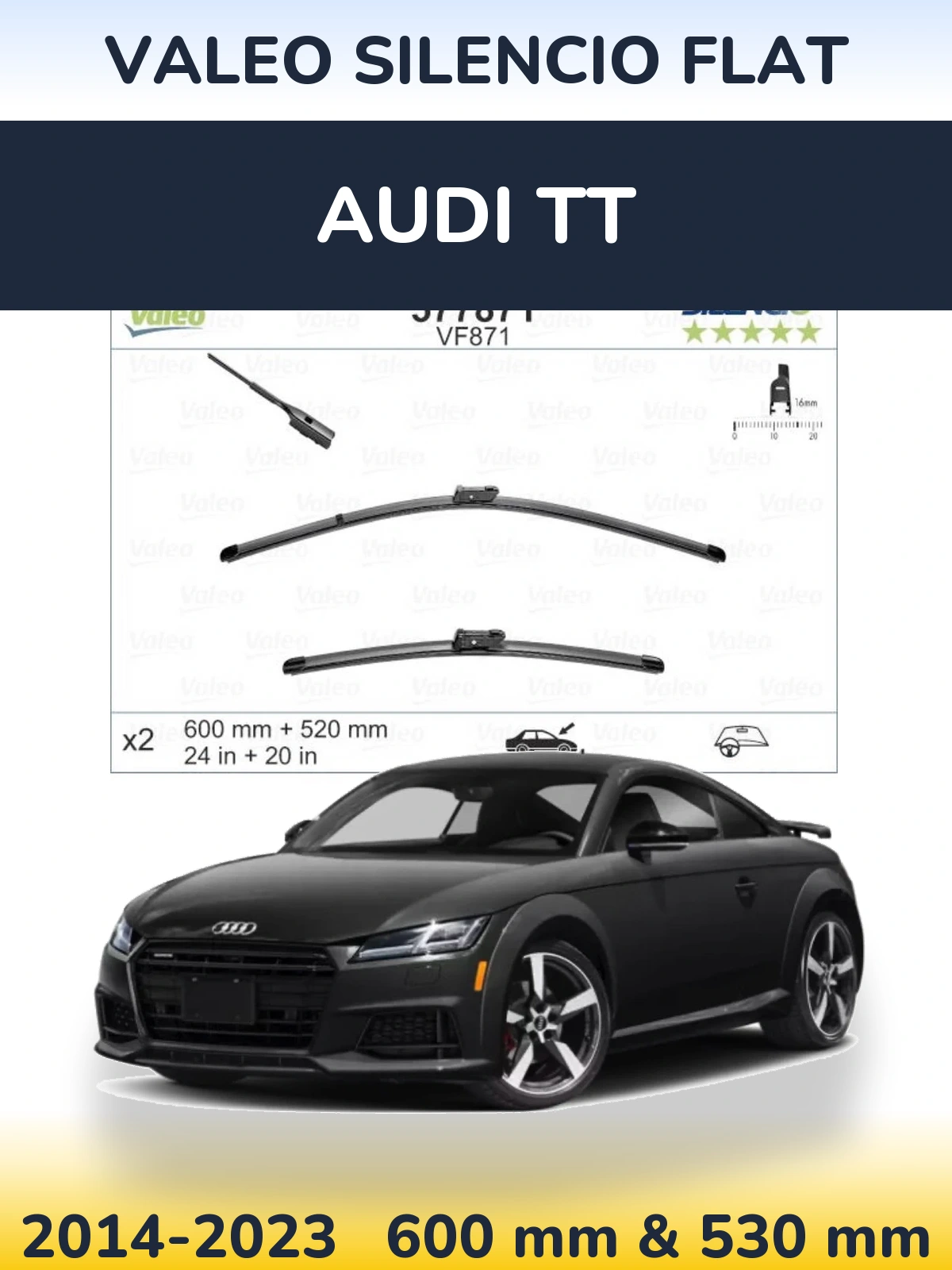 Комплект передніх щіток Valeo Silencio Flat 600 & 520 мм для Audi TT 2014-2023