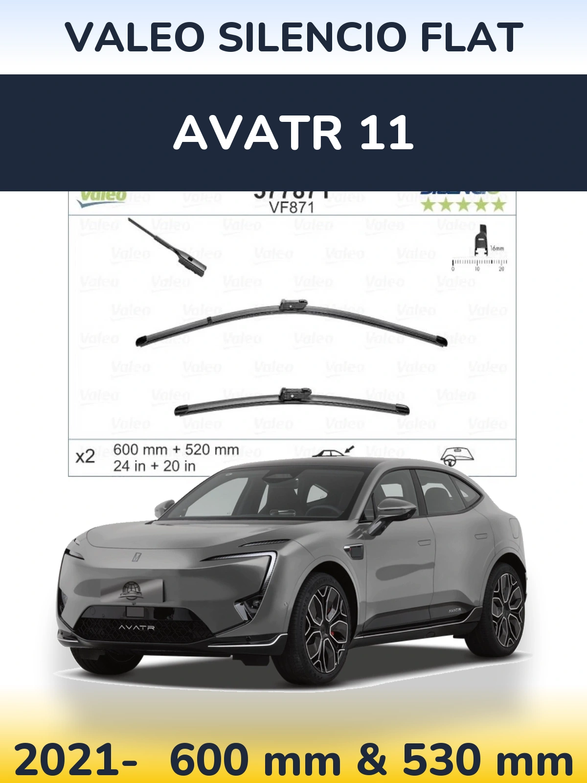 Комплект передних дворников Valeo Silencio Flat 600 & 520 мм для Avatr 11 2021-2026