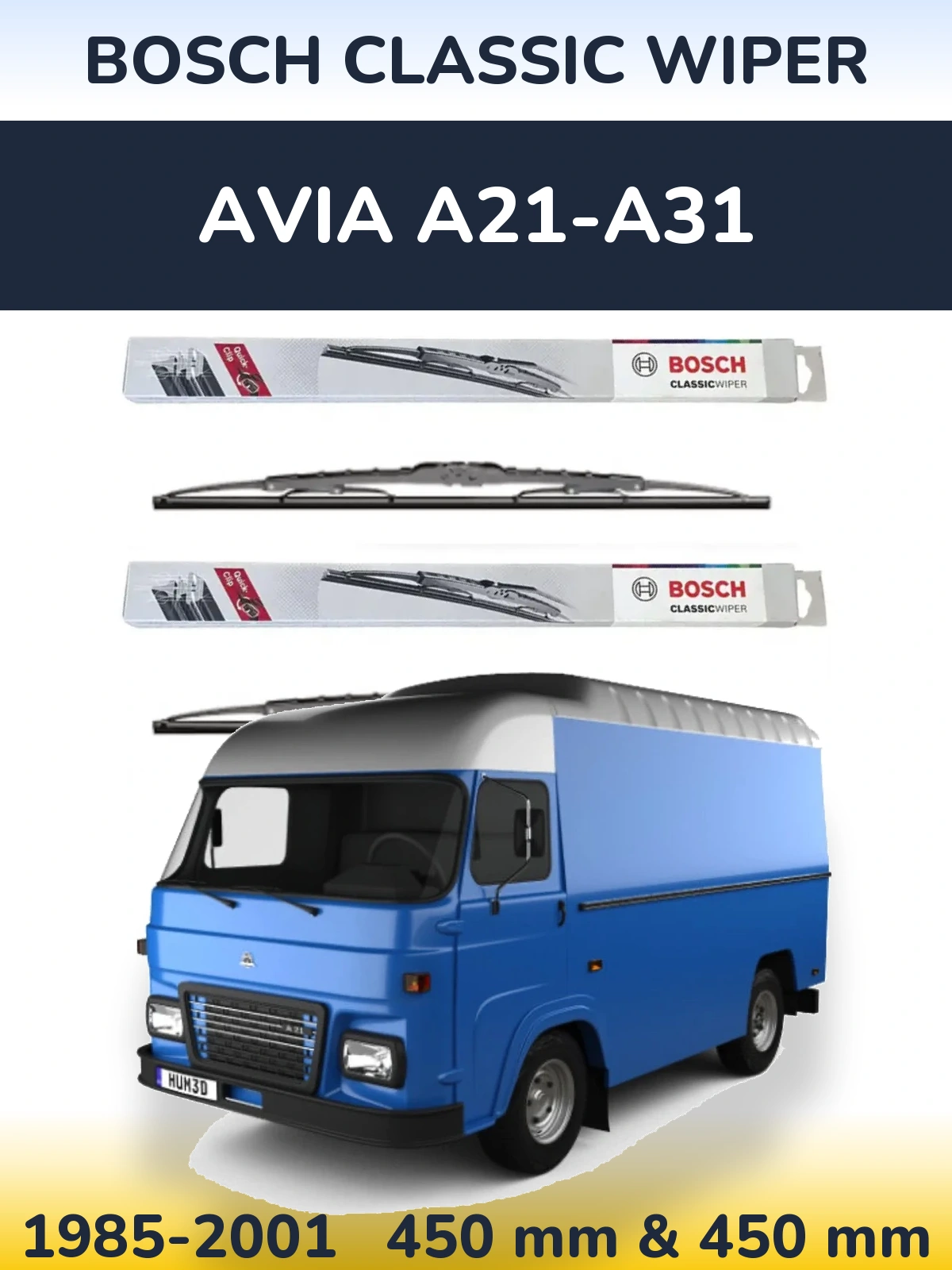 Front wiper blade set BOSCH Classic Wiper 450 & 450 mm for Avia A21-A31 1985-2001