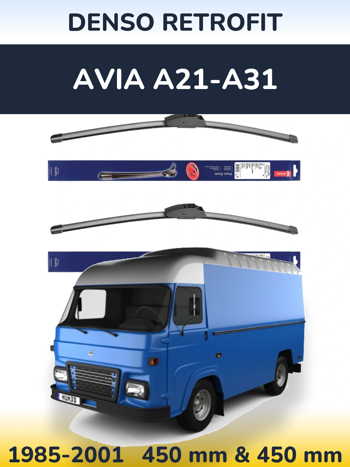 Front wiper blade set Denso Retrofit 450 & 450 mm for Avia A21-A31 1985-2001