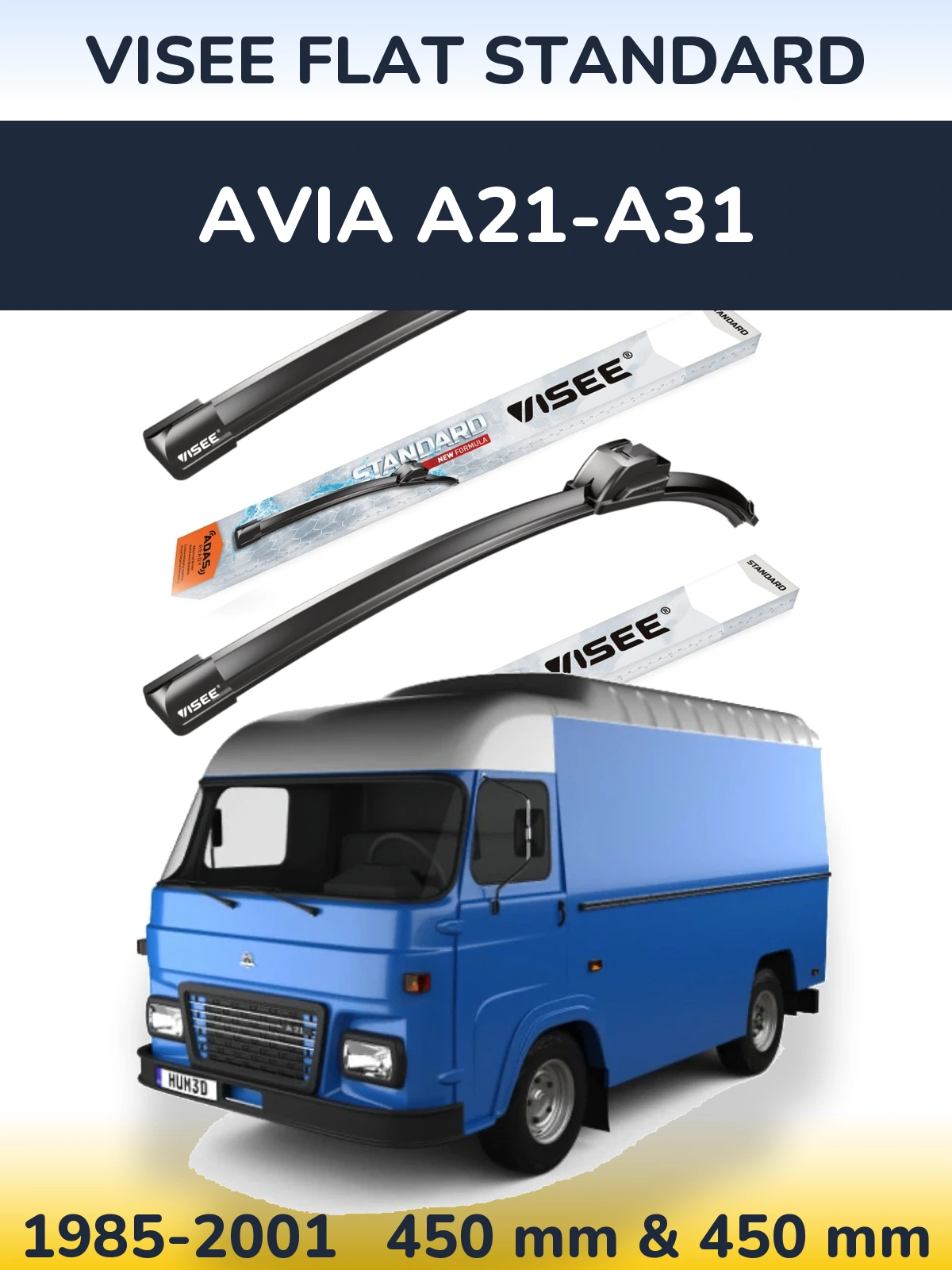 Front wiper blade set VISEE FLAT STANDARD 450 & 450 mm for Avia A21-A31 1985-2001