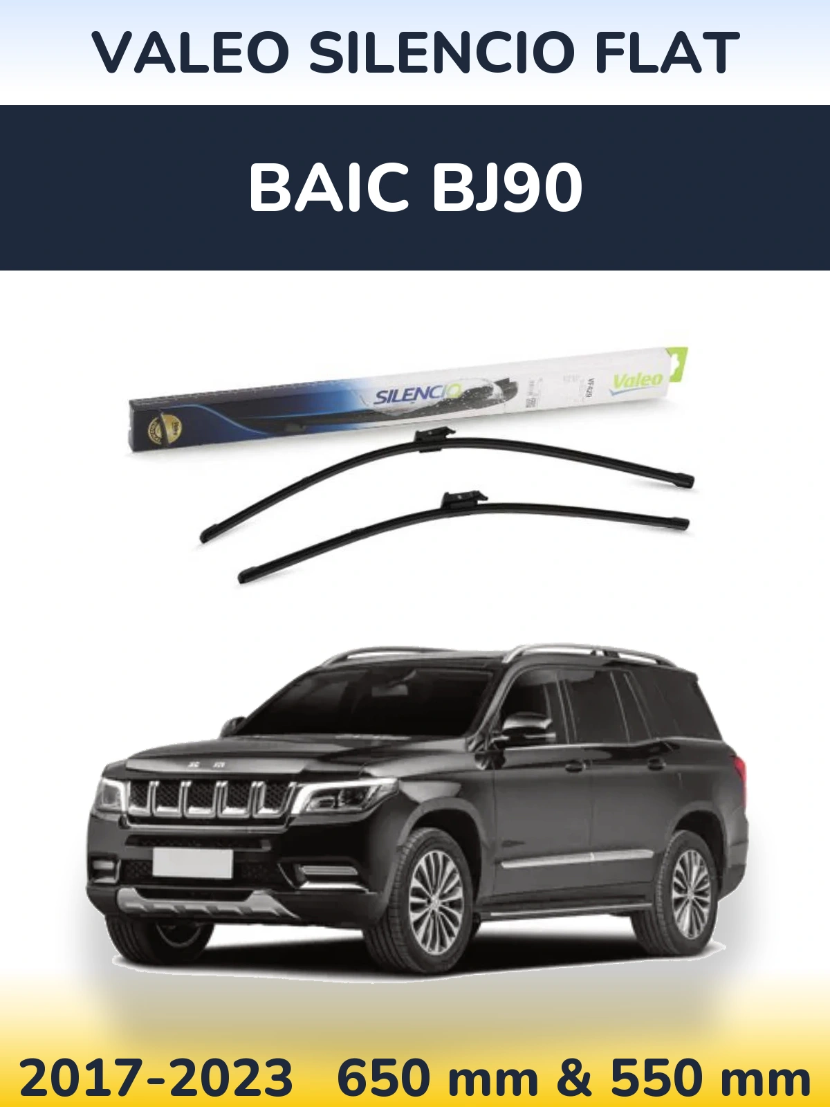 Front wiper blade set Valeo Silencio Flat 650 & 550 mm for BAIC BJ90 2017-2023