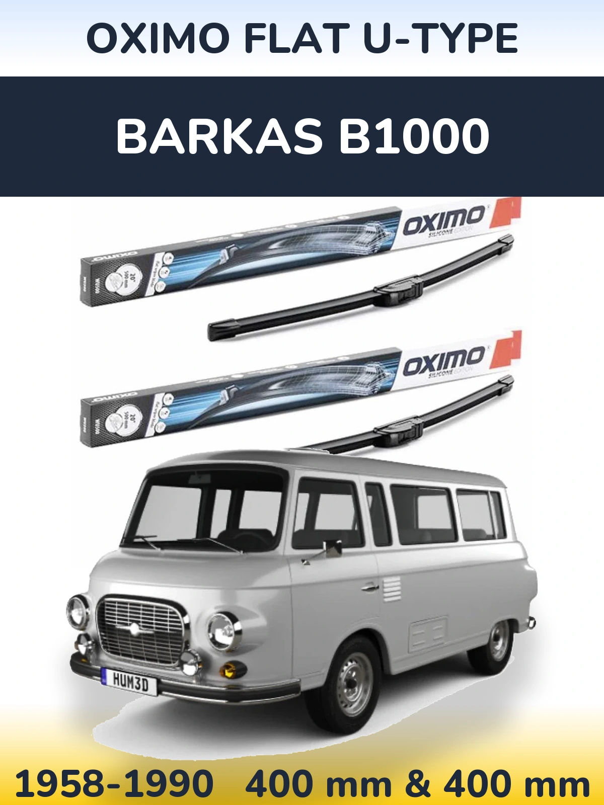 Front wiper blade set Oximo Flat U-type 400 & 400 mm for Barkas B1000 1958-1990