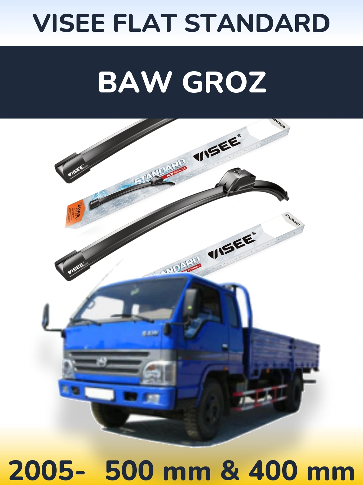 Комплект передних дворников VISEE FLAT STANDARD 500 & 400 мм для BAW Groz 2005-2026