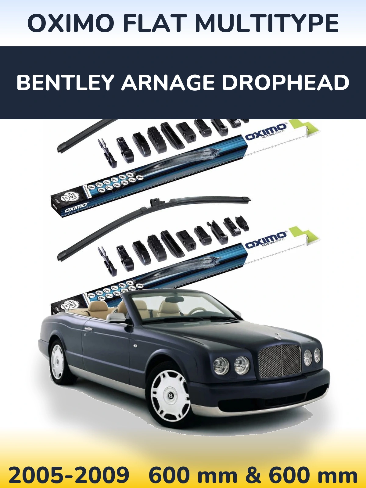 Front wiper blade set Oximo Flat MultiTipoe 600 & 600 mm for Bentley Arnage Drophead 2005-2009
