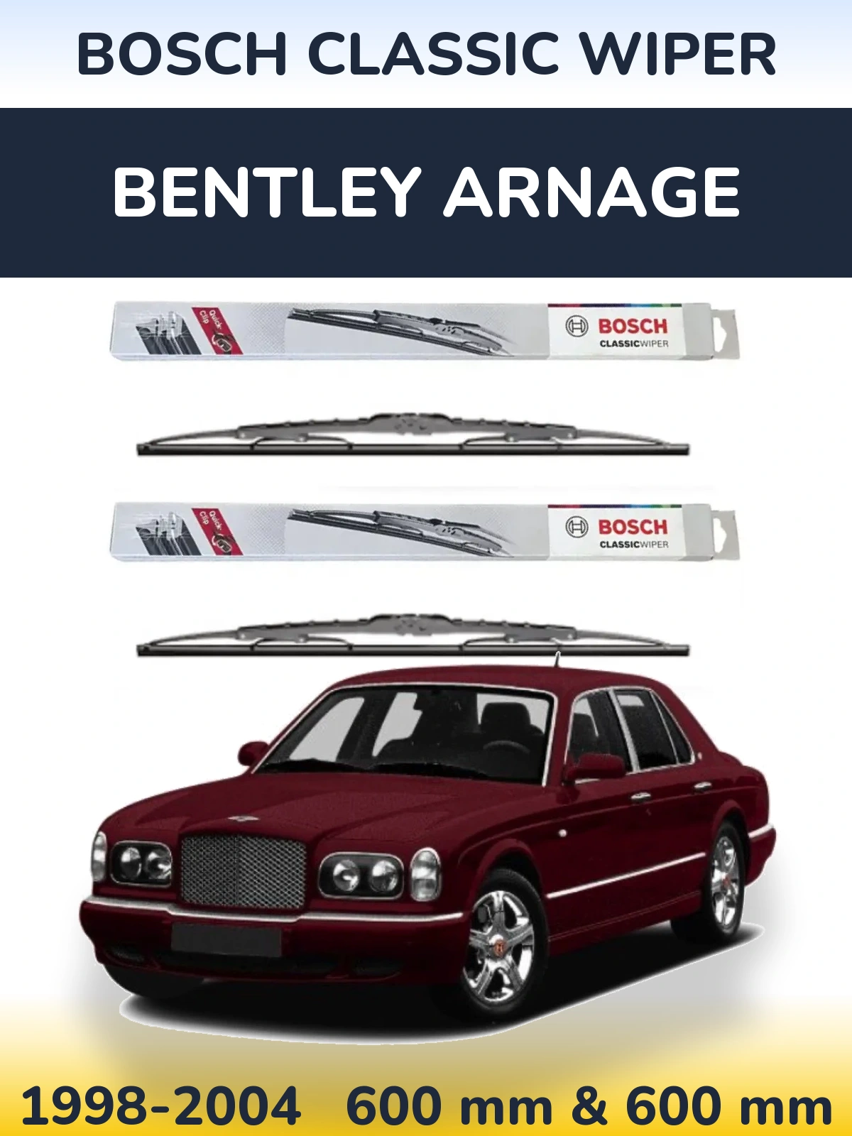 Front wiper blade set BOSCH Classic Wiper 600 & 600 mm for Bentley Arnage 1998-2004