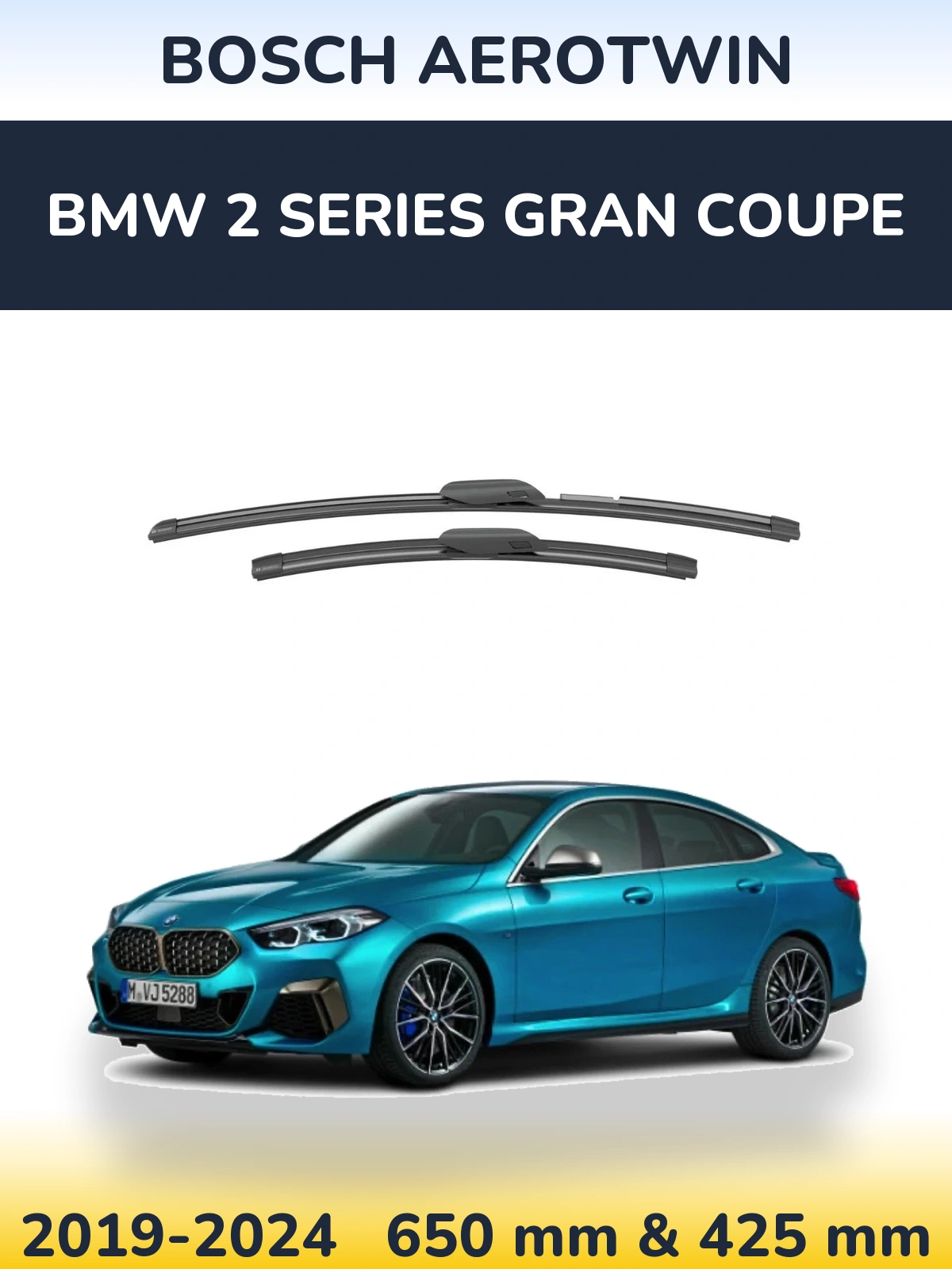 Front wiper blade set BOSCH AeroTwin 650 & 425 mm for BMW 2 Series Gran Coupe 2019-2024
