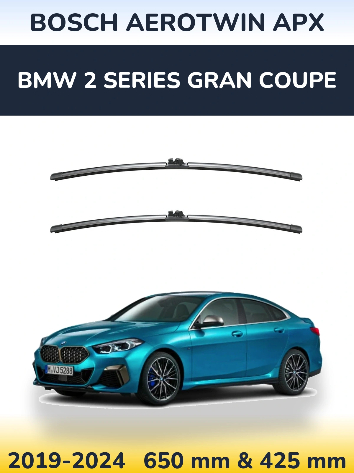 Front wiper blade set BOSCH AeroTwin APX 650 & 425 mm for BMW 2 Series Gran Coupe 2019-2024