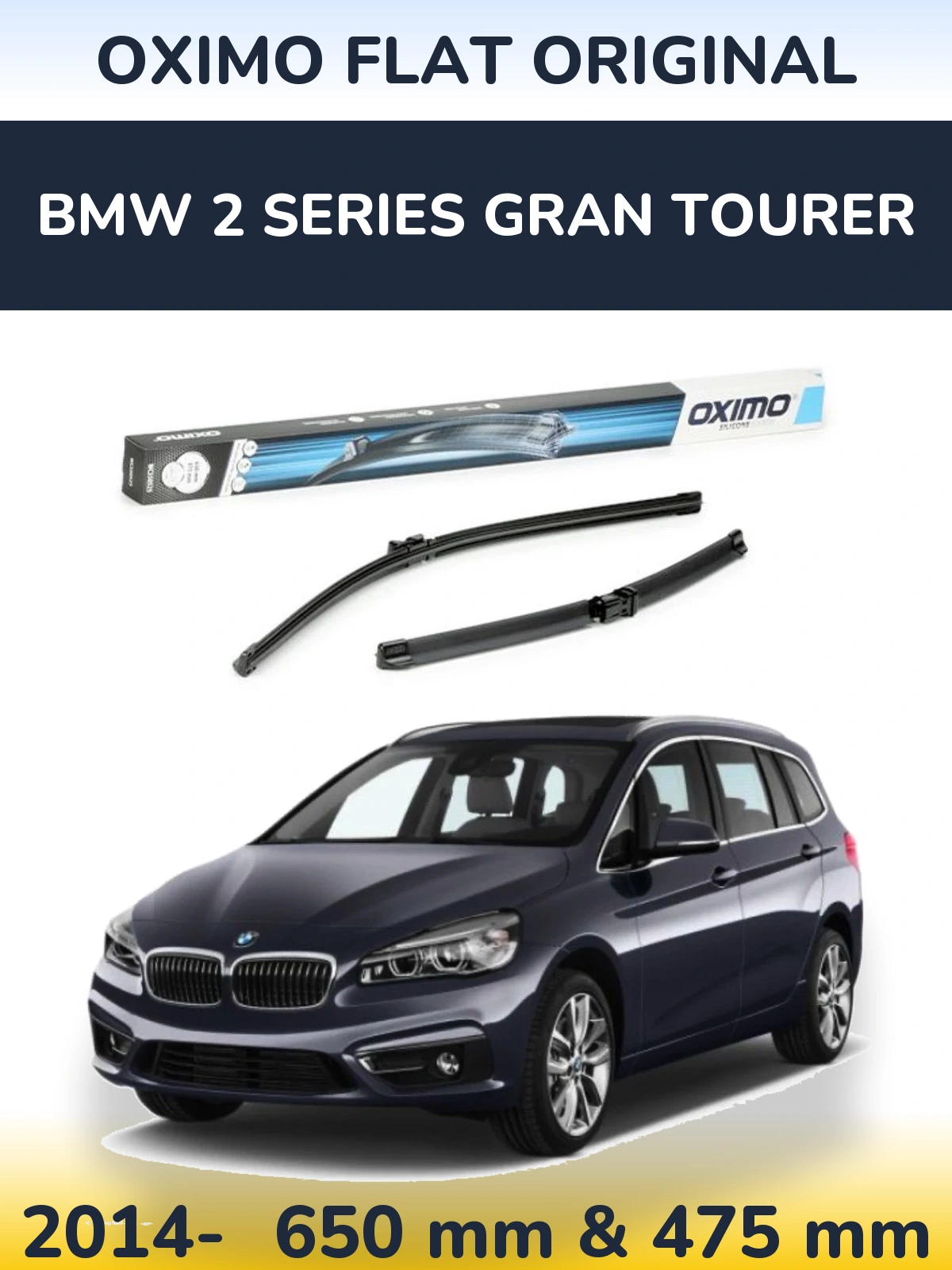 Front wiper blade set Oximo Flat Original 650 & 475 mm for BMW 2 Series Gran Tourer 2014-2026