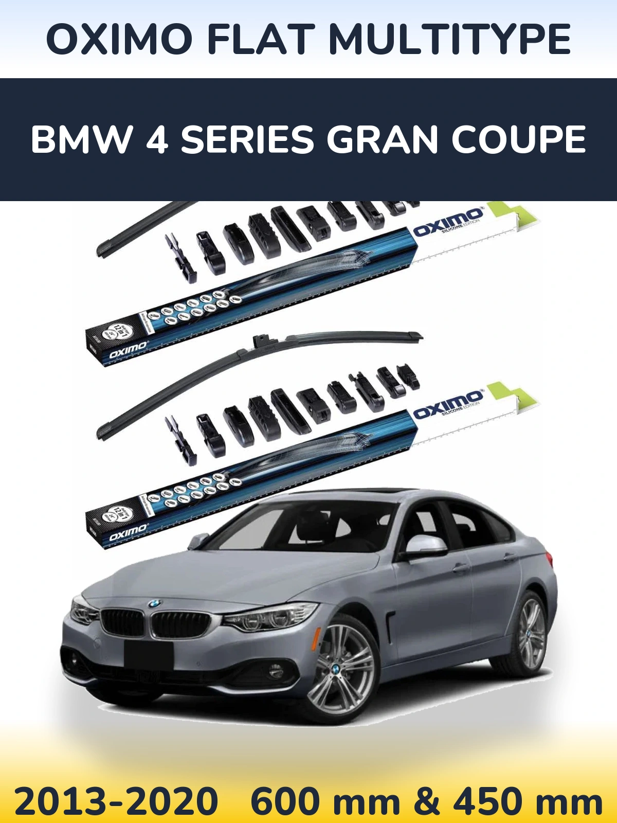 Front wiper blade set Oximo Flat MultiTipoe 600 & 450 mm for BMW 4 Series Gran Coupe 2013-2020