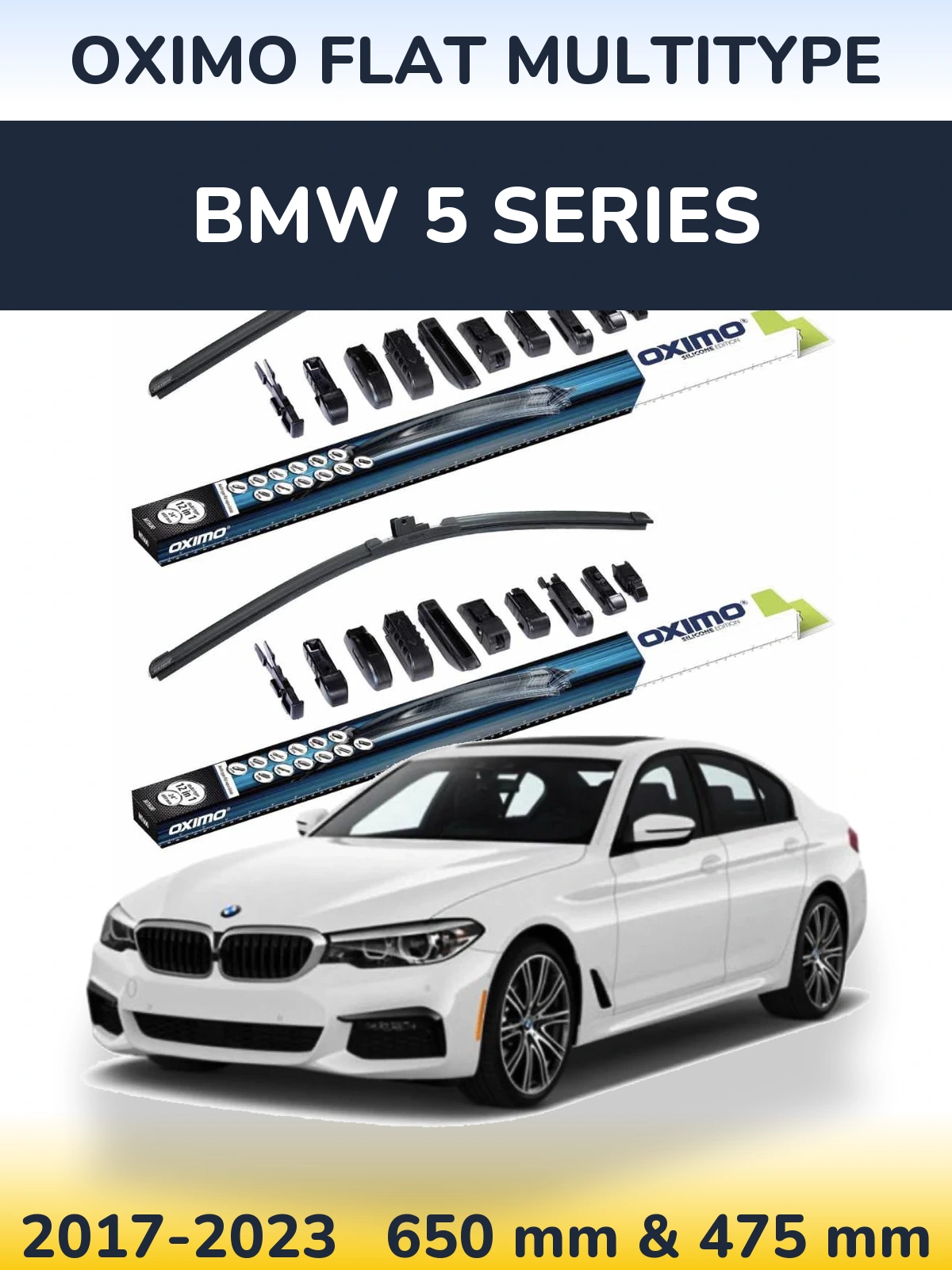 Комплект передних дворников Oximo Flat MultiТипe 650 & 475 мм для BMW 5 Series 2017-2023