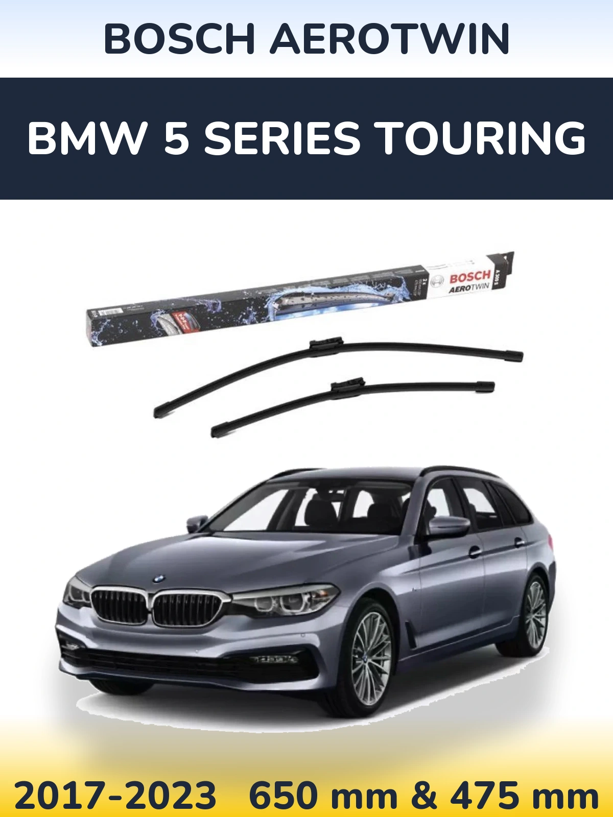 Front wiper blade set BOSCH AeroTwin 650 & 475 mm for BMW 5 Series Touring 2017-2023