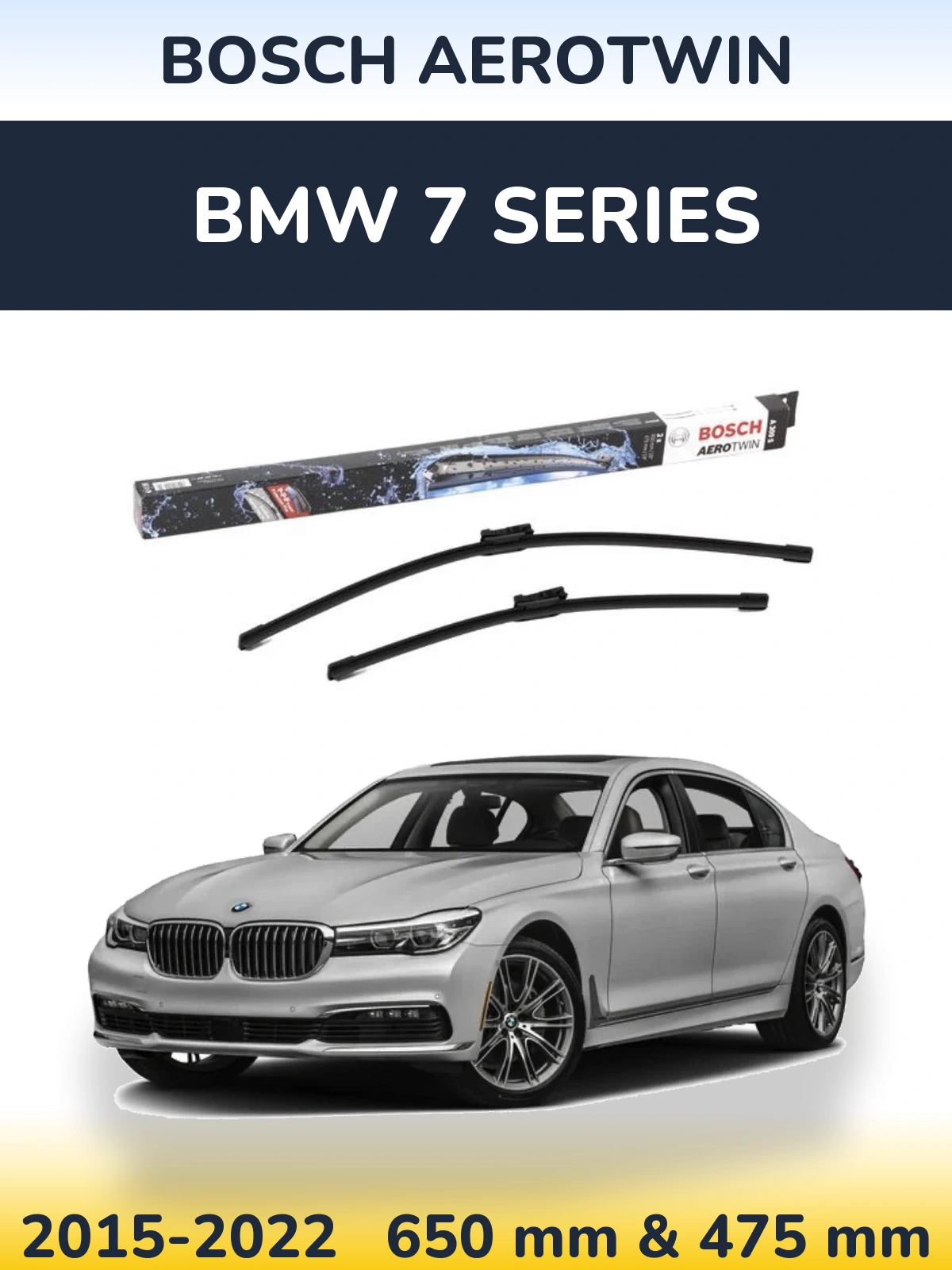 Front wiper blade set BOSCH AeroTwin 650 & 475 mm for BMW 7 Series 2015-2022