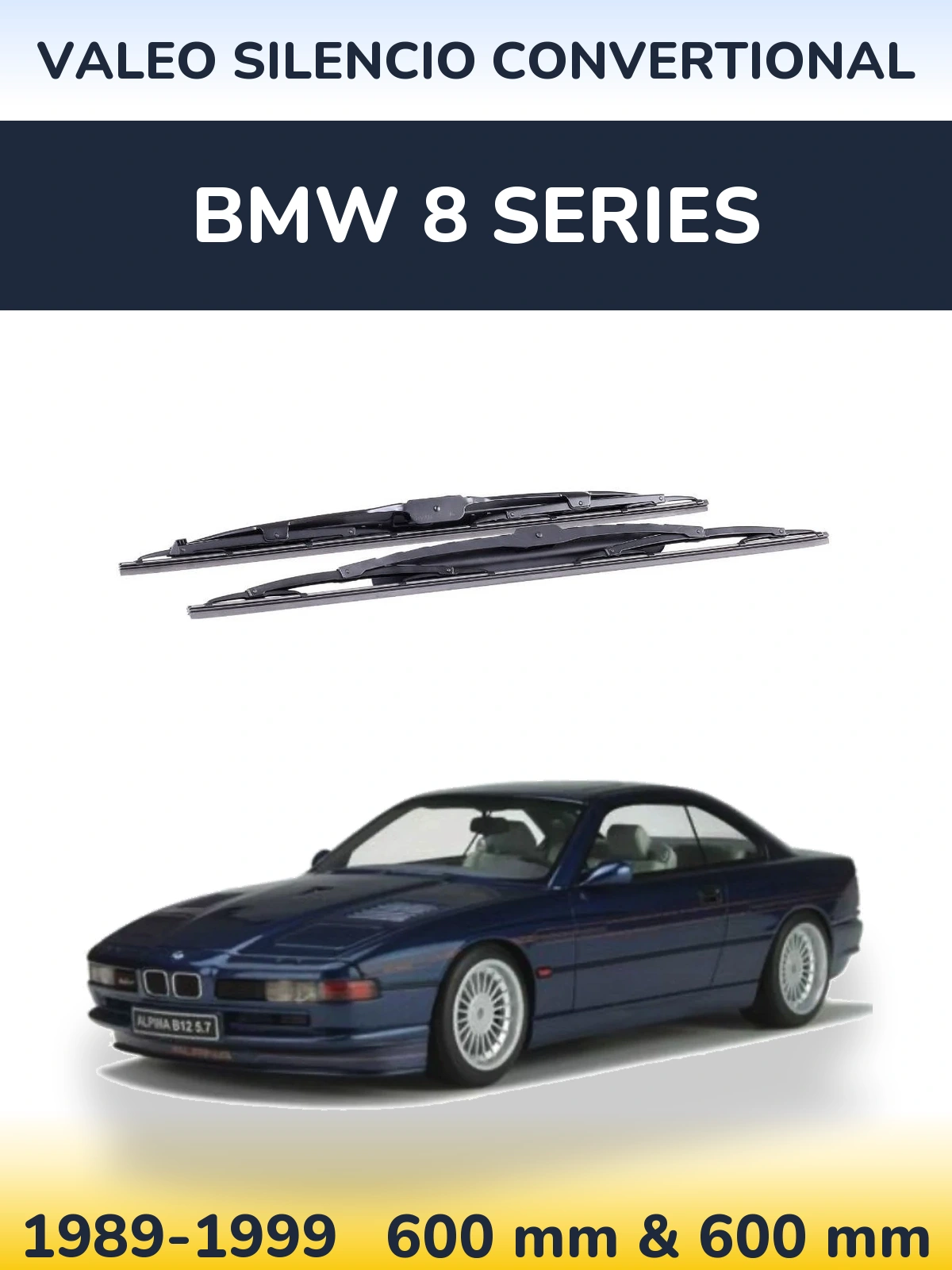 Front wiper blade set Valeo Silencio Convertional 600 & 600 mm for BMW 8 Series 1989-1999