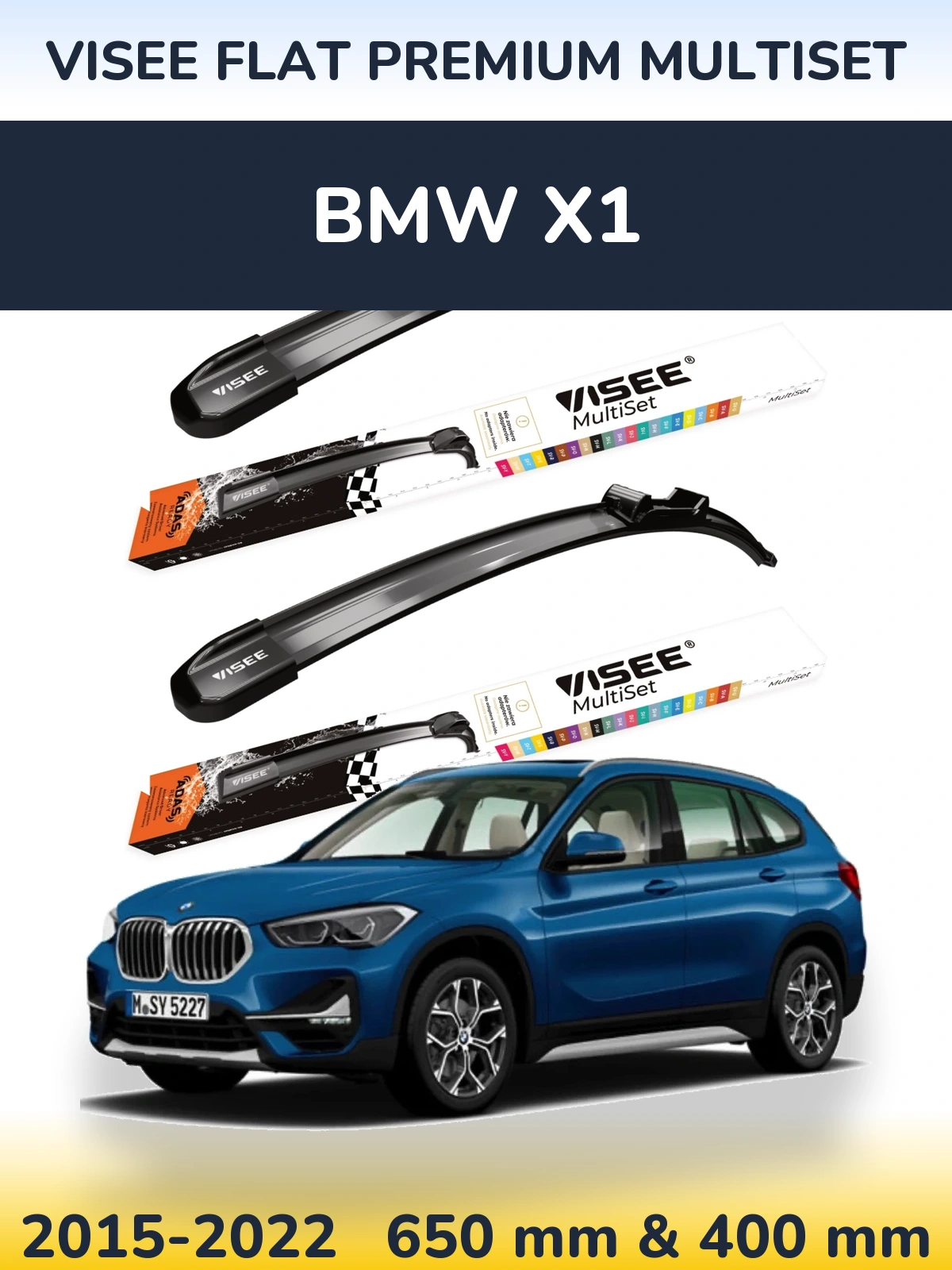 Комплект передних дворников VISEE FLAT PREMIUM MultiSet 650 & 400 мм для BMW X1 2015-2022