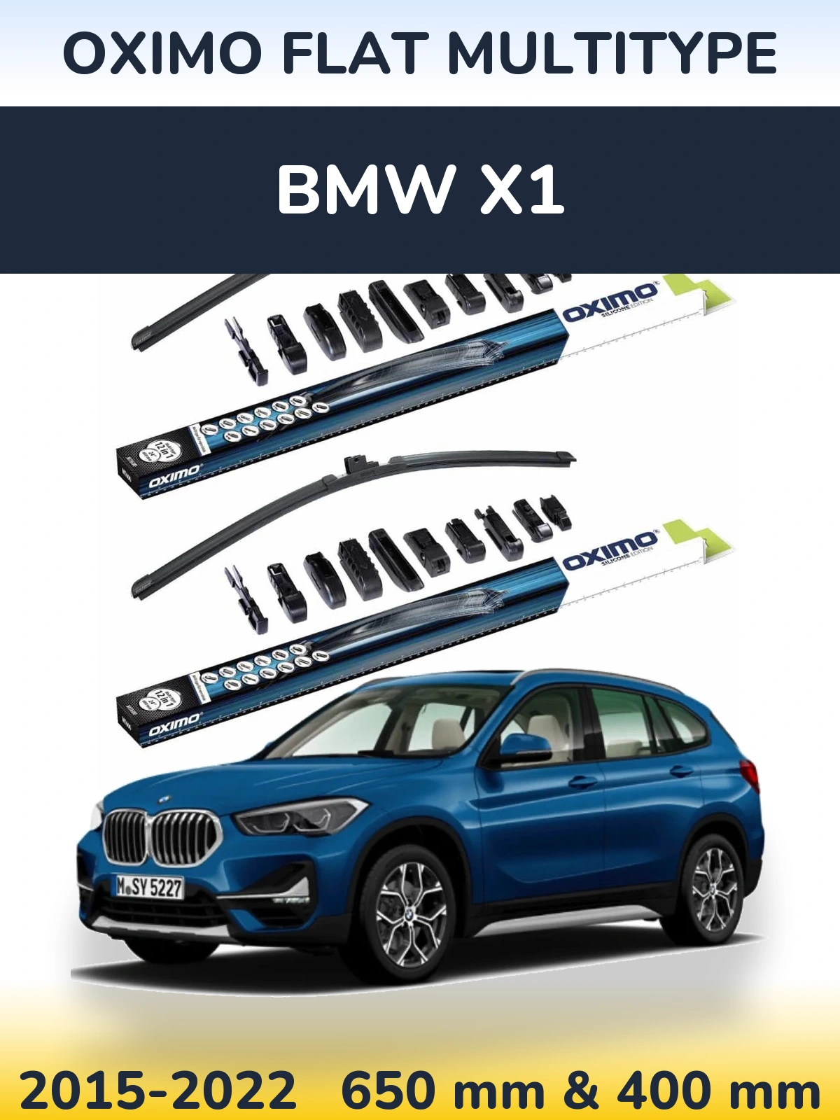 Front wiper blade set Oximo Flat MultiTipoe 650 & 400 mm for BMW X1 2015-2022