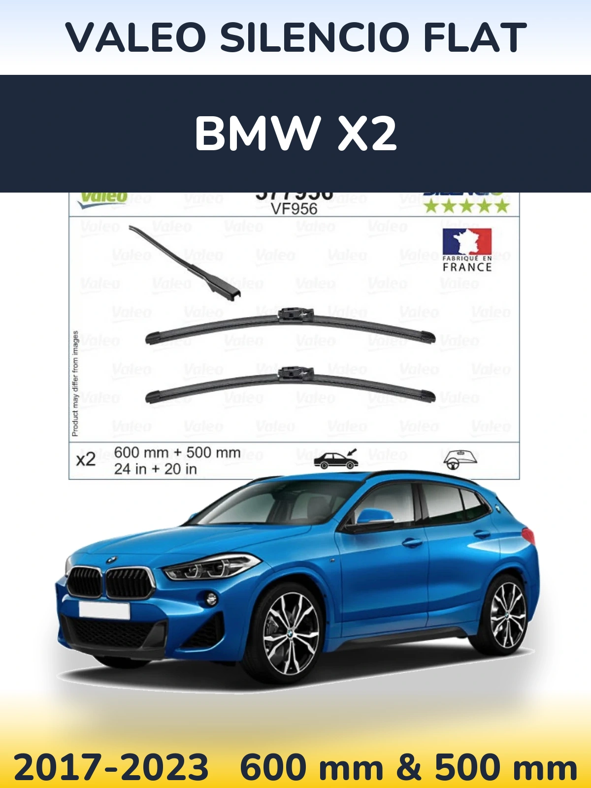 Комплект передніх щіток Valeo Silencio Flat 600 & 500 мм для BMW X2 2017-2023