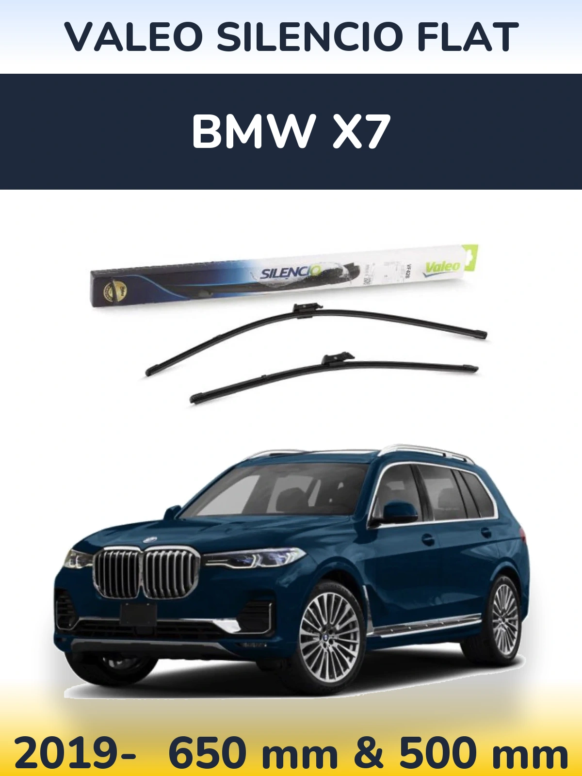Front wiper blade set Valeo Silencio Flat 650 & 500 mm for BMW X7 2019-2026