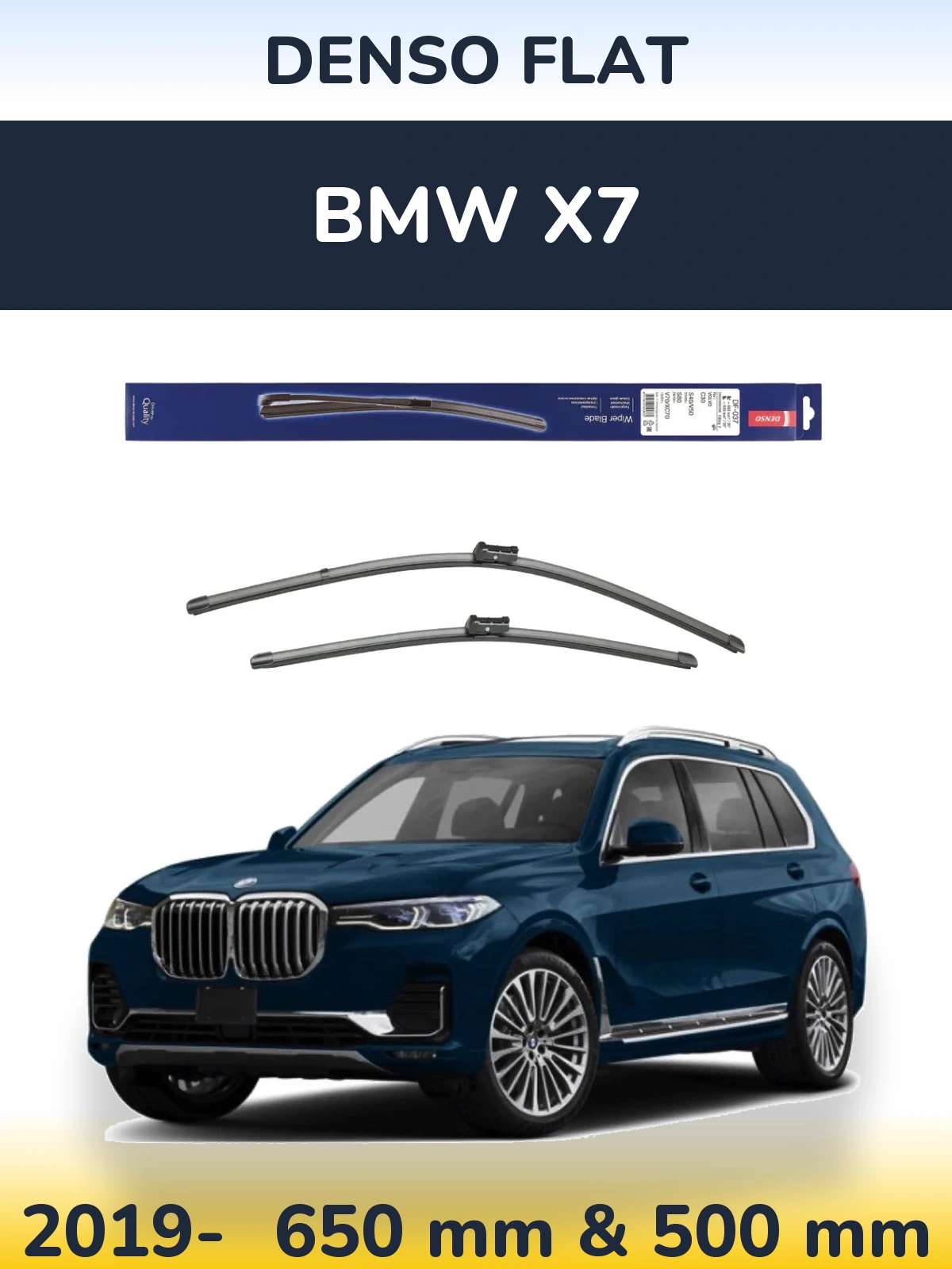 Front wiper blade set Denso Flat 650 & 500 mm for BMW X7 2019-2026