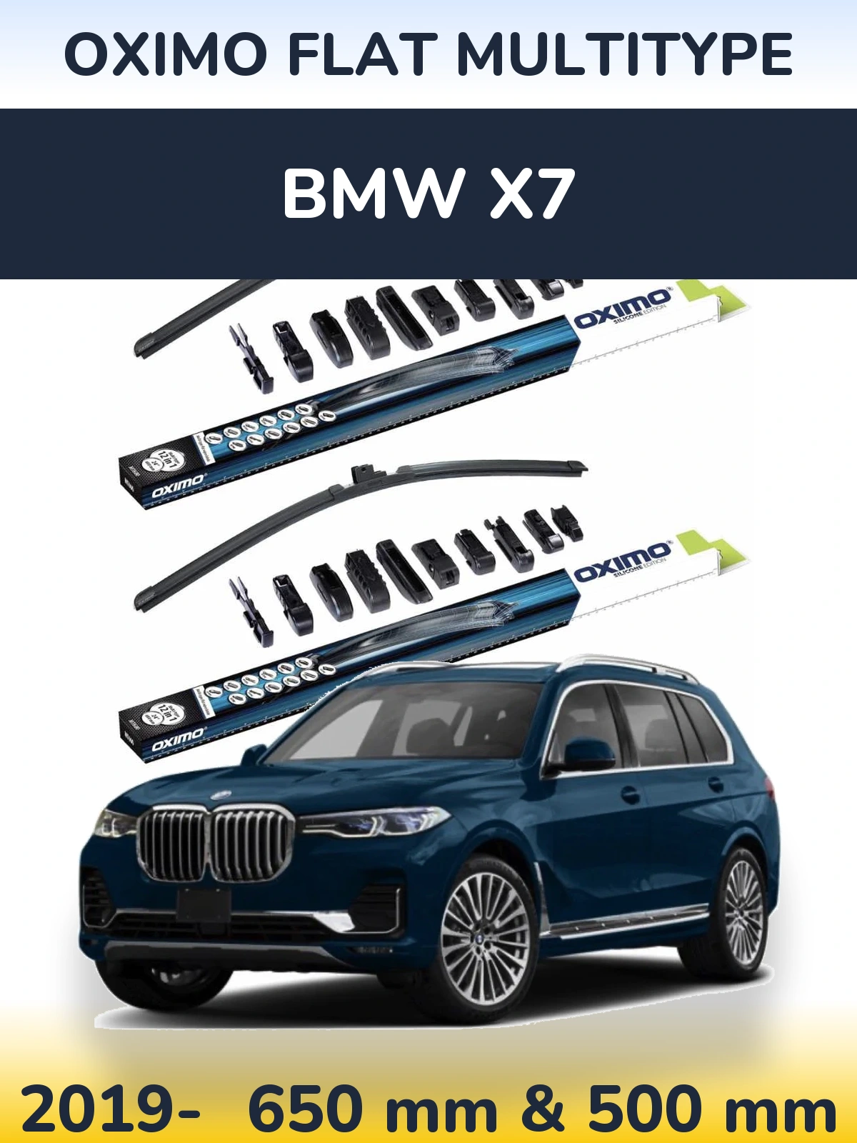 Комплект передних дворников Oximo Flat MultiТипe 650 & 500 мм для BMW X7 2019-2026