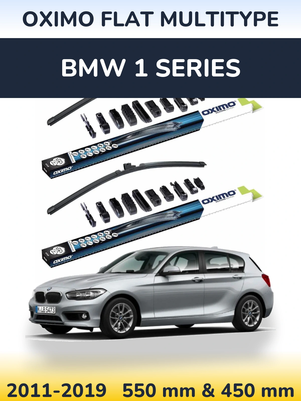Front wiper blade set Oximo Flat MultiTipoe 550 & 450 mm for BMW 1 Series 2011-2019