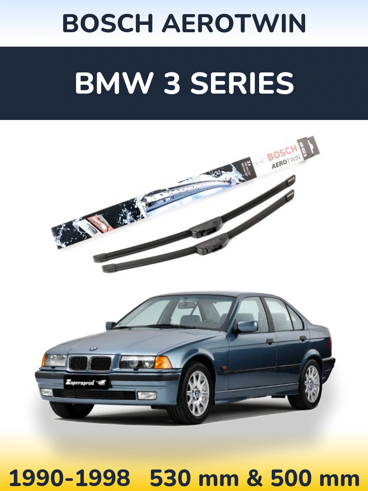 Комплект передніх щіток BOSCH AeroTwin 530 & 500 мм для BMW 3 Series 1990-1998