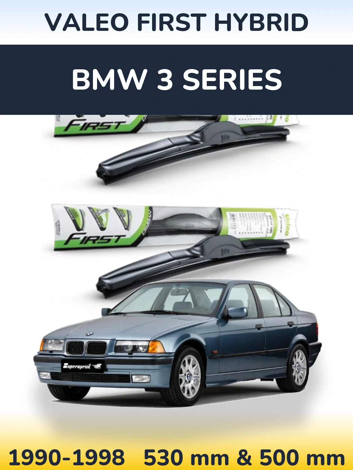 Комплект передніх щіток Valeo First Hybrid 530 & 500 мм для BMW 3 Series 1990-1998