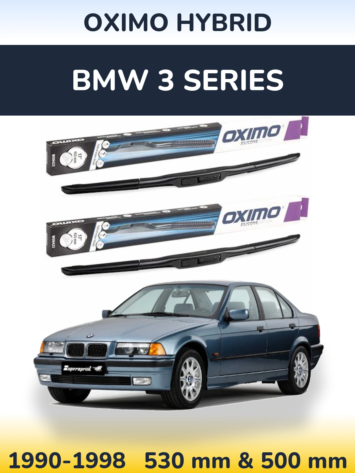Front wiper blade set Oximo Hybrid 530 & 500 mm for BMW 3 Series 1990-1998