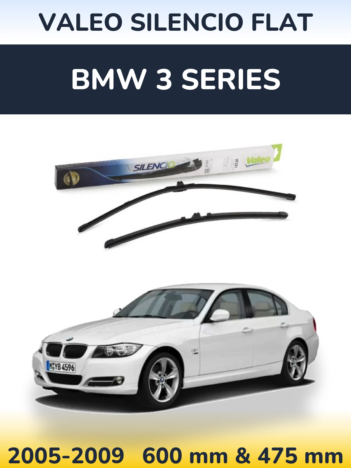 Front wiper blade set Valeo Silencio Flat 600 & 475 mm for BMW 3 Series 2005-2009