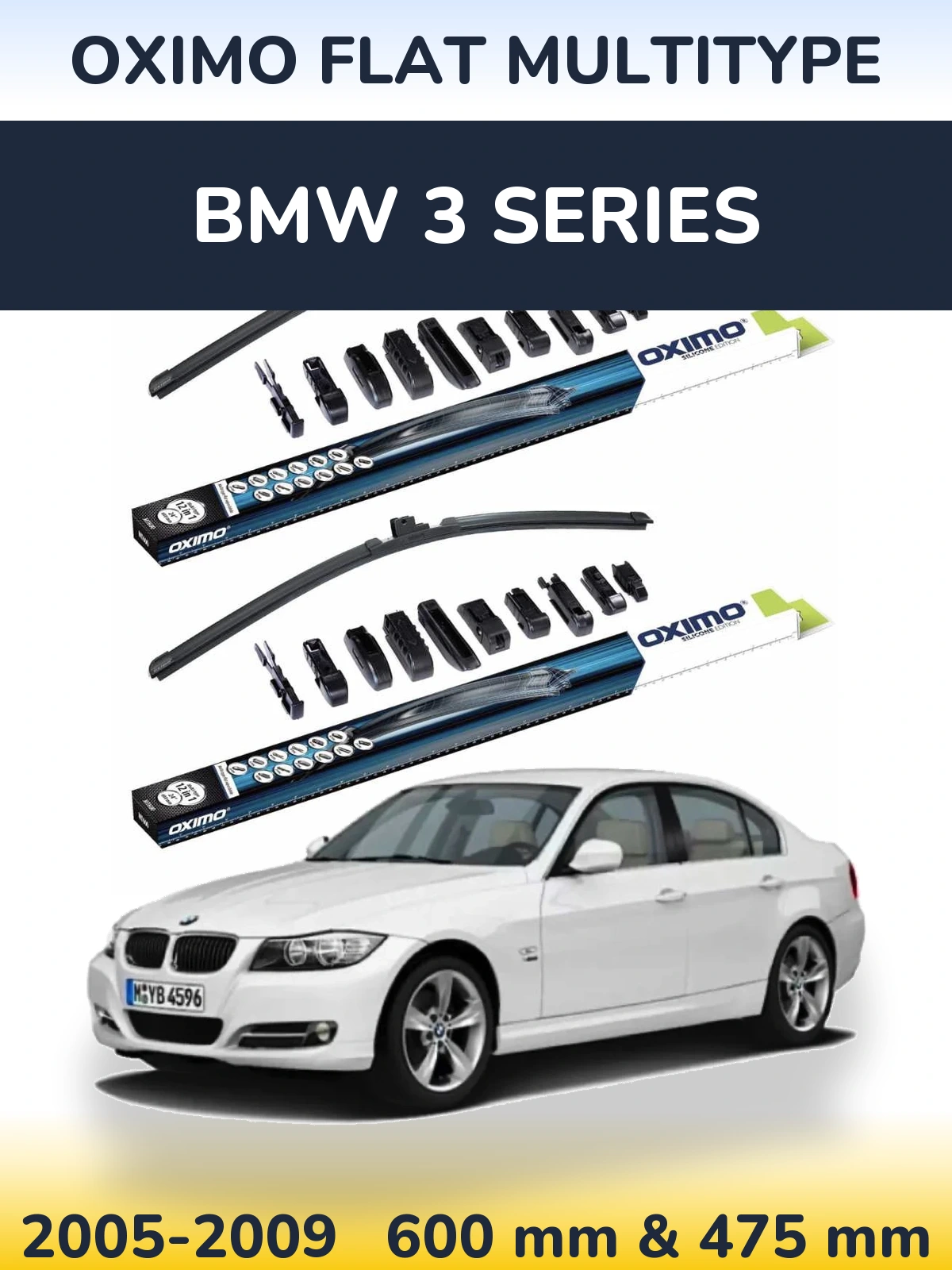 Front wiper blade set Oximo Flat MultiTipoe 600 & 475 mm for BMW 3 Series 2005-2009