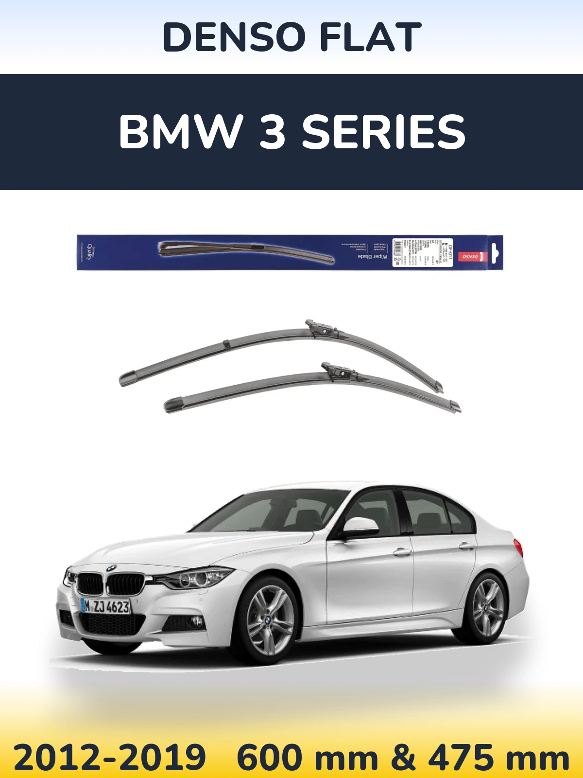 Front wiper blade set Denso Flat 600 & 475 mm for BMW 3 Series 2012-2019