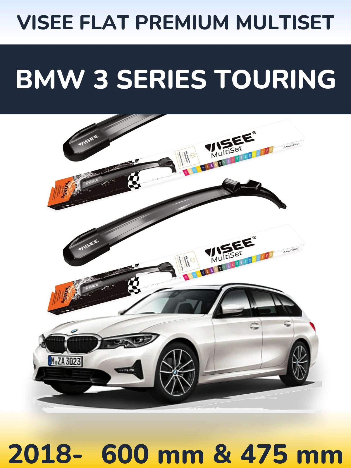 Комплект передних дворников VISEE FLAT PREMIUM MultiSet 600 & 475 мм для BMW 3 Series Touring 2018-2026