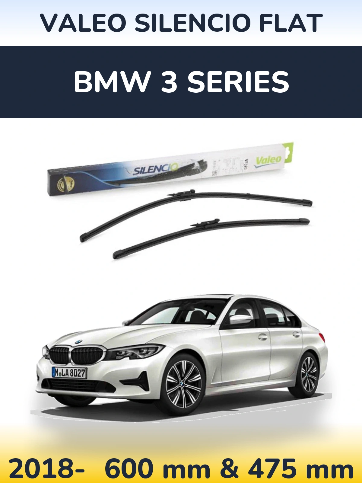 Комплект передних дворников Valeo Silencio Flat 600 & 475 мм для BMW 3 Series 2018-2026