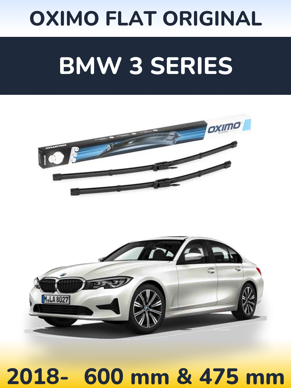 Front wiper blade set Oximo Flat Original 600 & 475 mm for BMW 3 Series 2018-2026