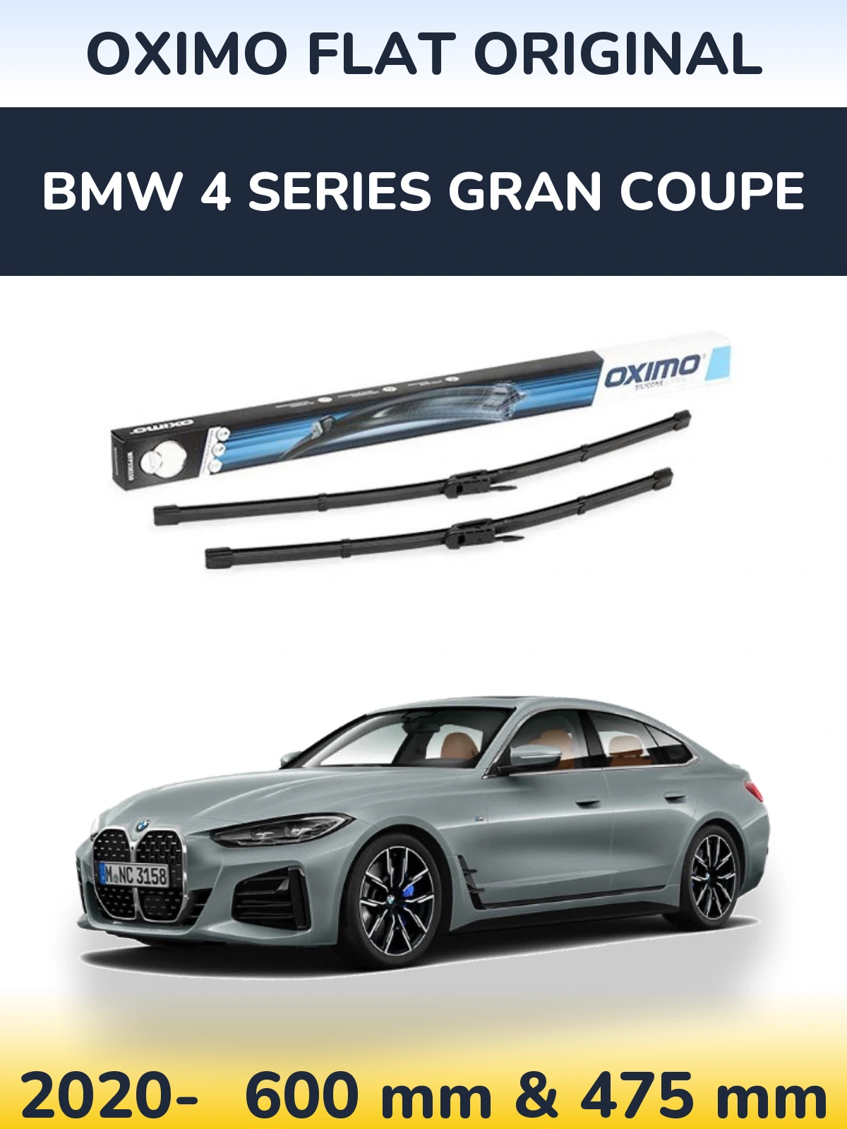 Комплект передніх щіток Oximo Flat Original 600 & 475 мм для BMW 4 Series Gran Coupe 2020-2026