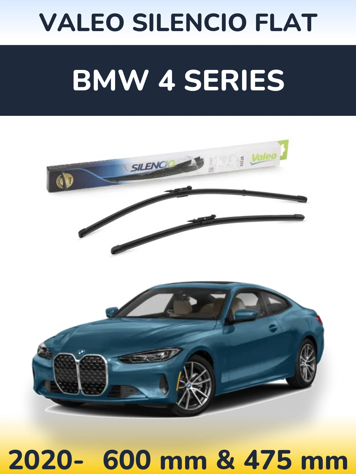 Front wiper blade set Valeo Silencio Flat 600 & 475 mm for BMW 4 Series 2020-2026