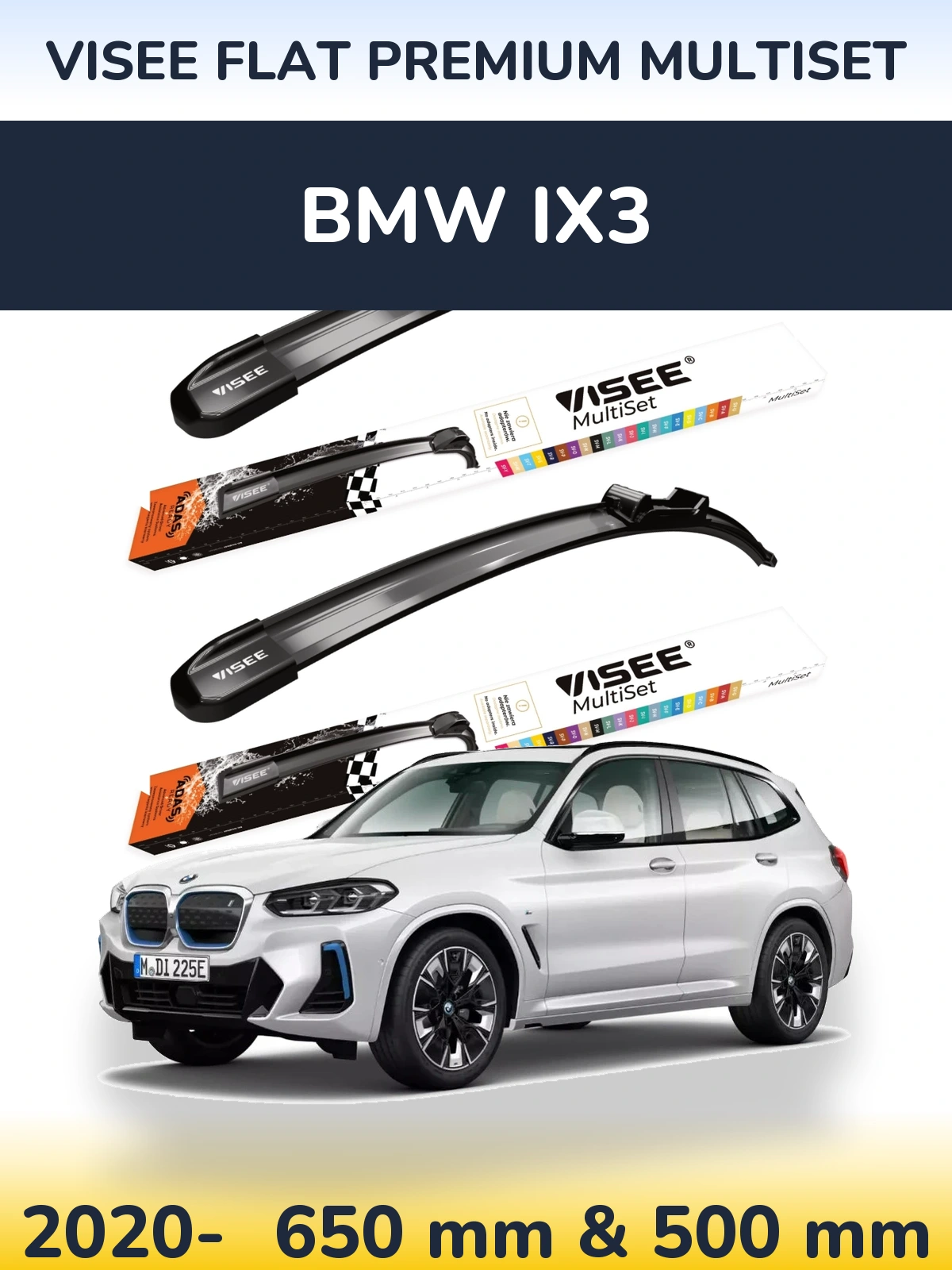Front wiper blade set VISEE FLAT PREMIUM MultiSet 650 & 500 mm for BMW iX3 2020-2026